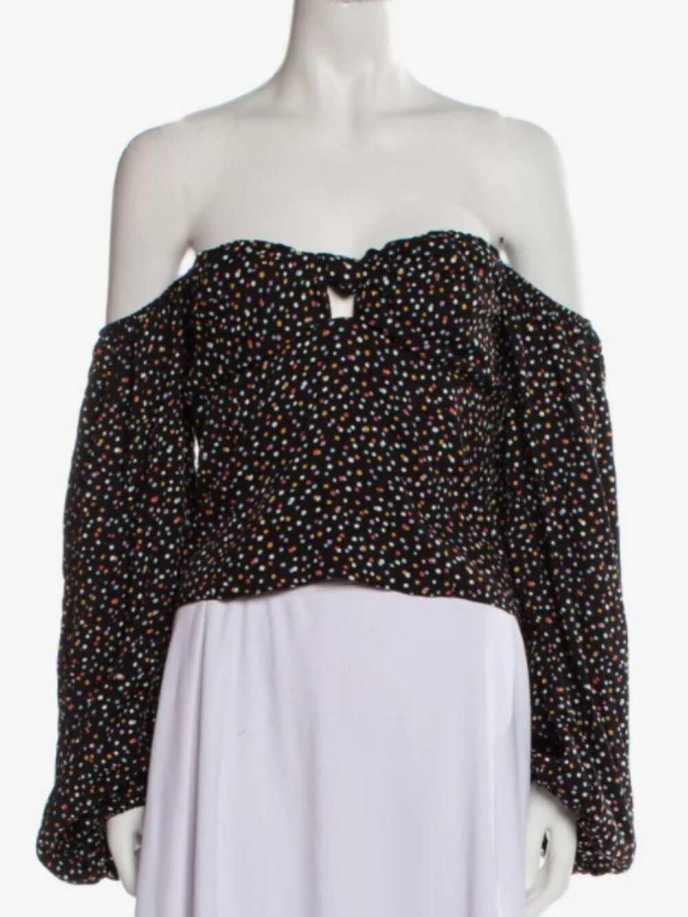 Reformation  Polka Dot Print Off-The-Shoulder Crop Top  Black | Size: L | US 10